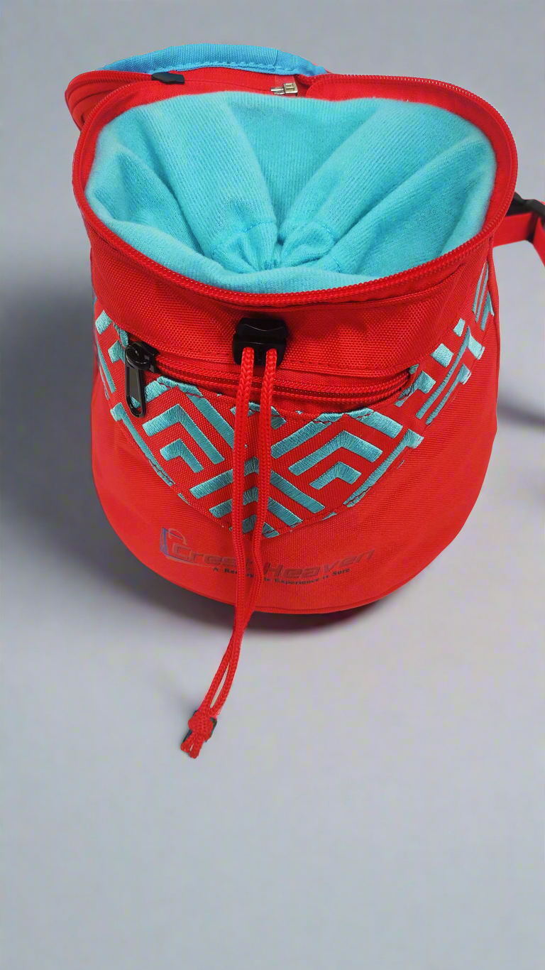 Small Chalk Bag for Hiking with Quick-Clip Belt and Three Zippered Pockets
