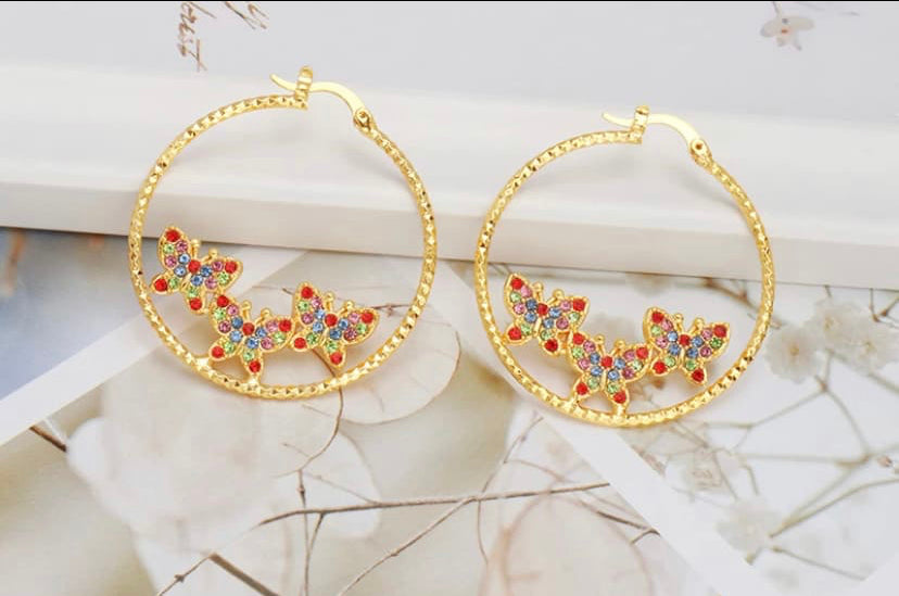 Golden Butterfly Hoop Earrings