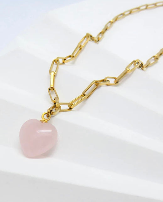 18k Gold Plated Heart Stone Necklace