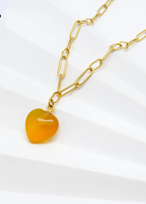 18k Gold Plated Heart Stone Necklace