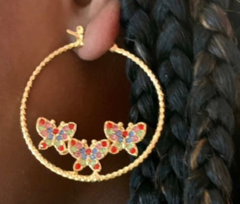 Golden Butterfly Hoop Earrings