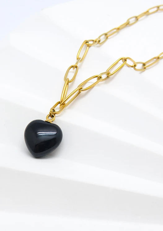 18k Gold Plated Heart Stone Necklace